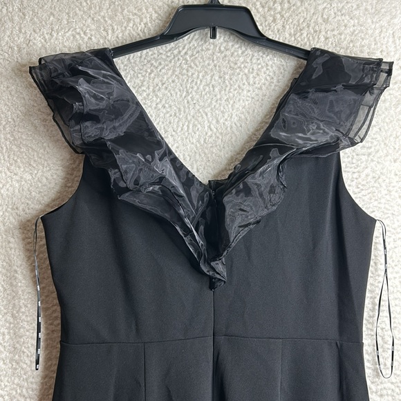 NWT DKNY Womens Black Ruffle Sleeveless V-Neck Maxi Dress Gown SIZE 16 - Picture 5 of 11